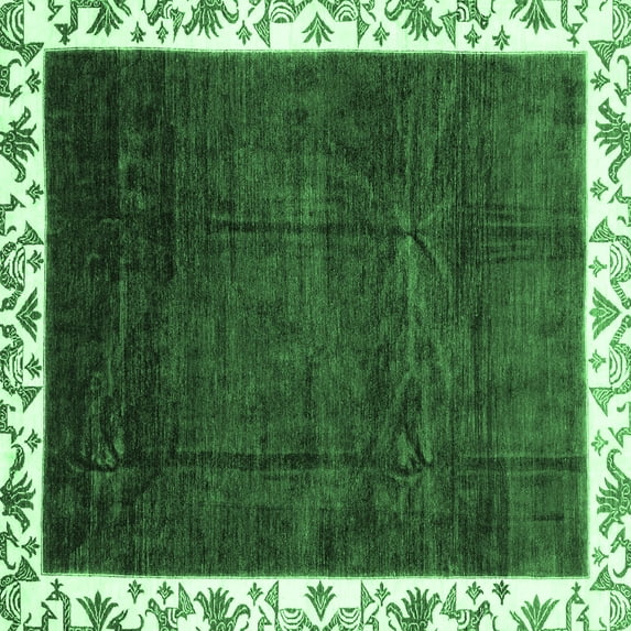 Ahgly Company Indoor Square Abstract Emerald Green Modern Area Rugs, 3' Square