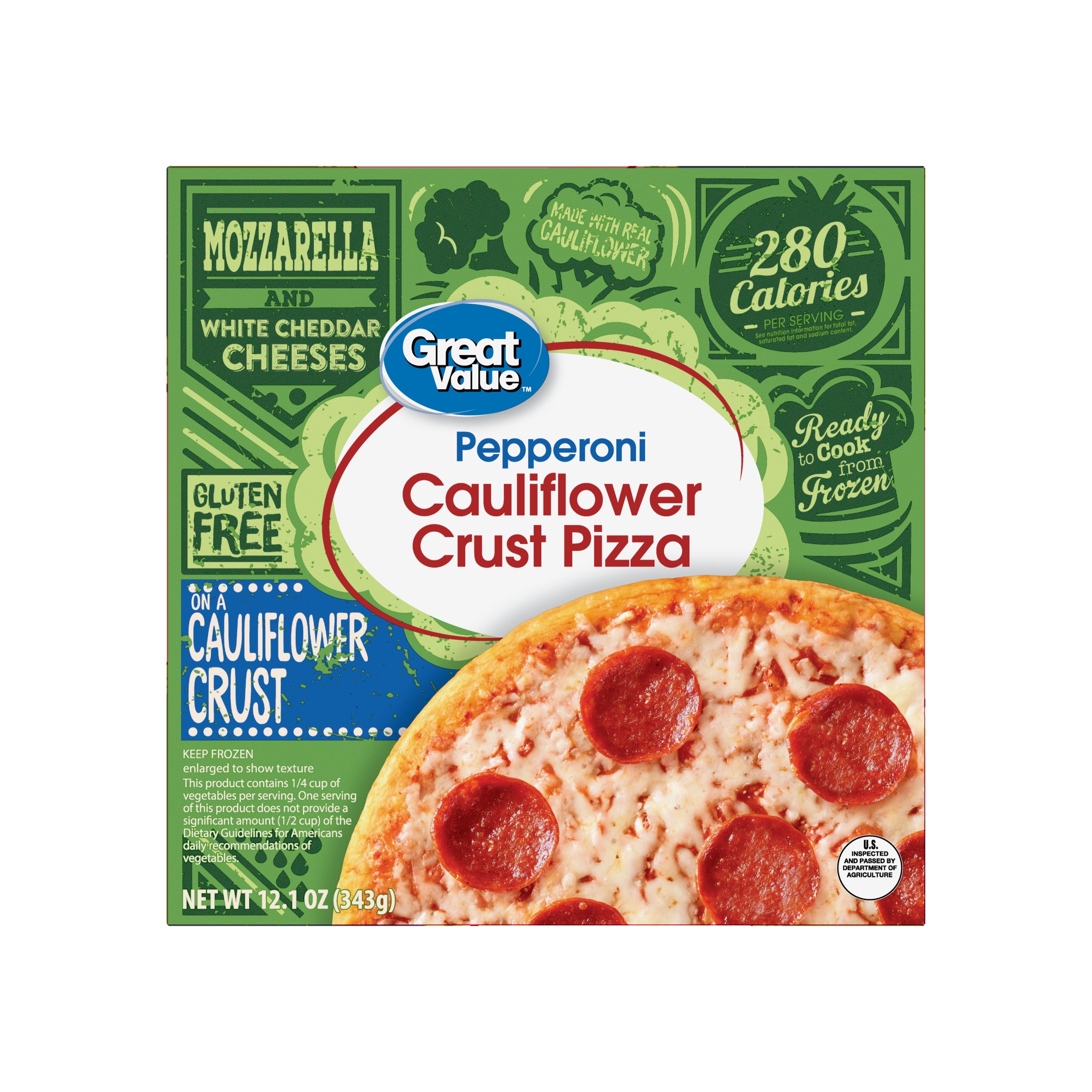 Great Value Pepperoni Cauliflower Thin Crust Pizza, 12.1 oz (Frozen)