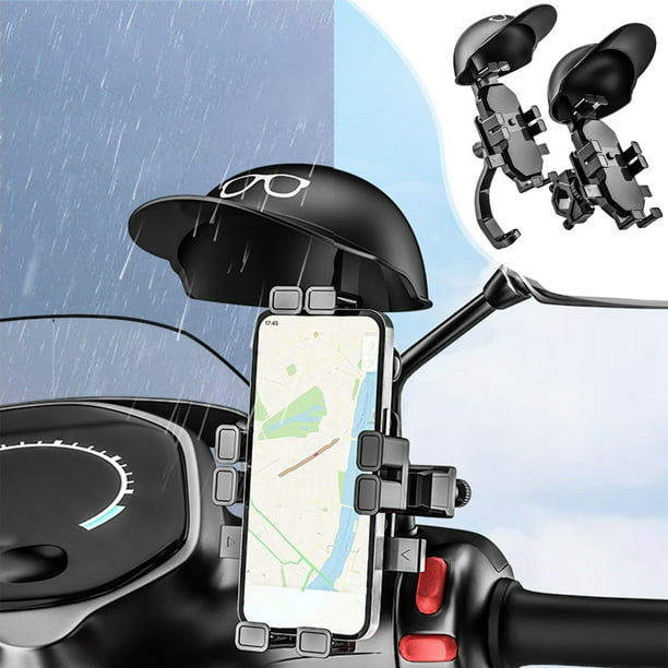 Soporte para teléfono de moto con protector de lluvia - soporte para manillar y espejo con agarre octodóntico para navegación segura
