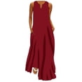 thumbnail image 2 of Robes pour Mariages en Tant Qu'invité Mode Femme Été Sans Manches Solide Col en V Poche Longue Robe Sans Manches Col en V Robe de Soirée en Liquidation, 2 of 5