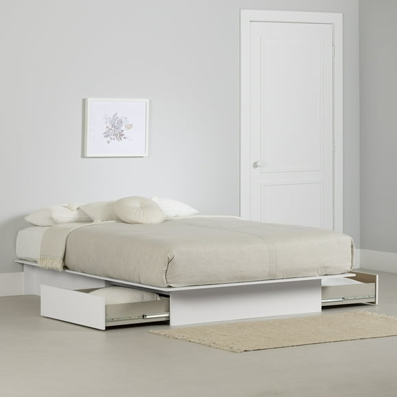 South Shore Step One Full/Queen Platform Bed with drawers, in Pure White