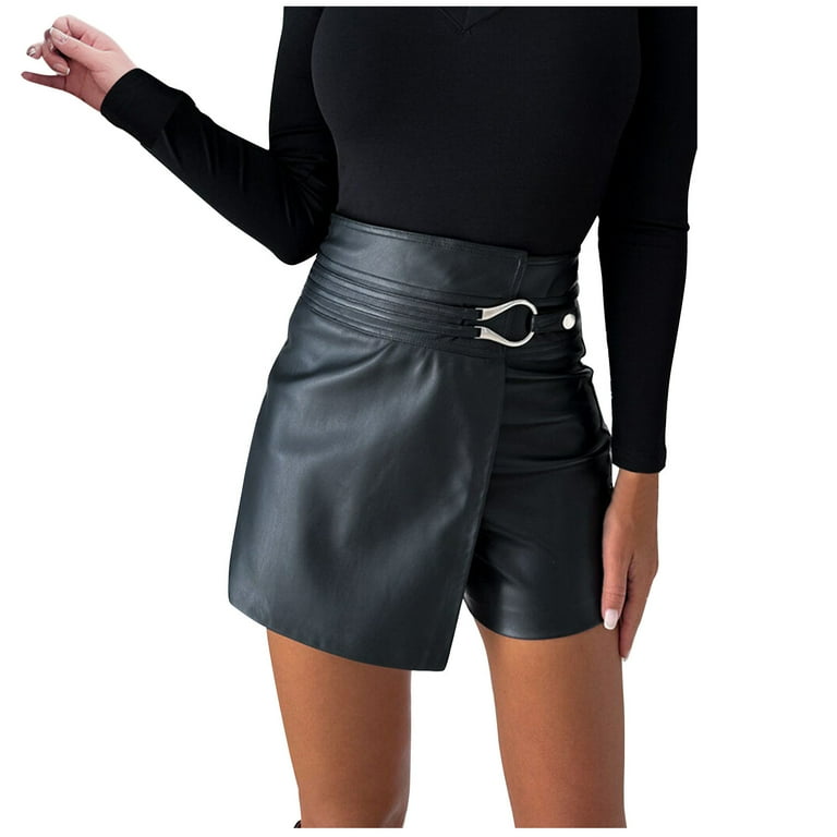 Wyongtao Shorts for Women Faux Leather Skorts High Waisted PU