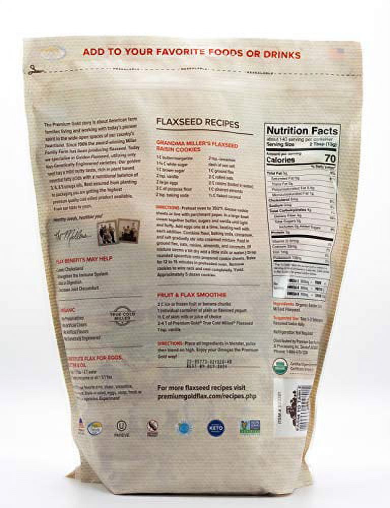Premium Gold Organic Ground Flax Seed | High Fiber Food | Omega 3 | 4 pounds