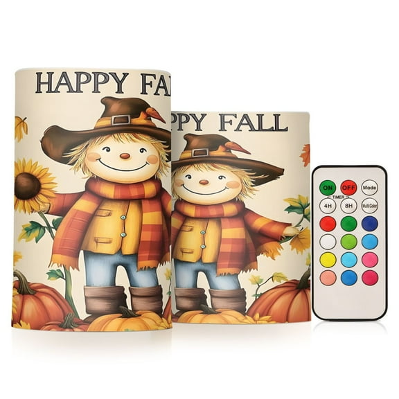 ALAZA Happy Fall Leaf Sunflower 2 PCs LED Flickering Flameless Candles with Remote Timer Battery Operated Candle