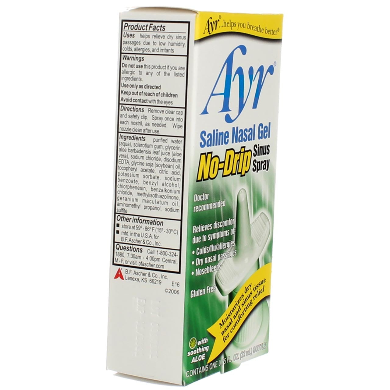 6 Pack - Ayr Saline Nasal Gel No-Drip Sinus Spray 0.75oz Each