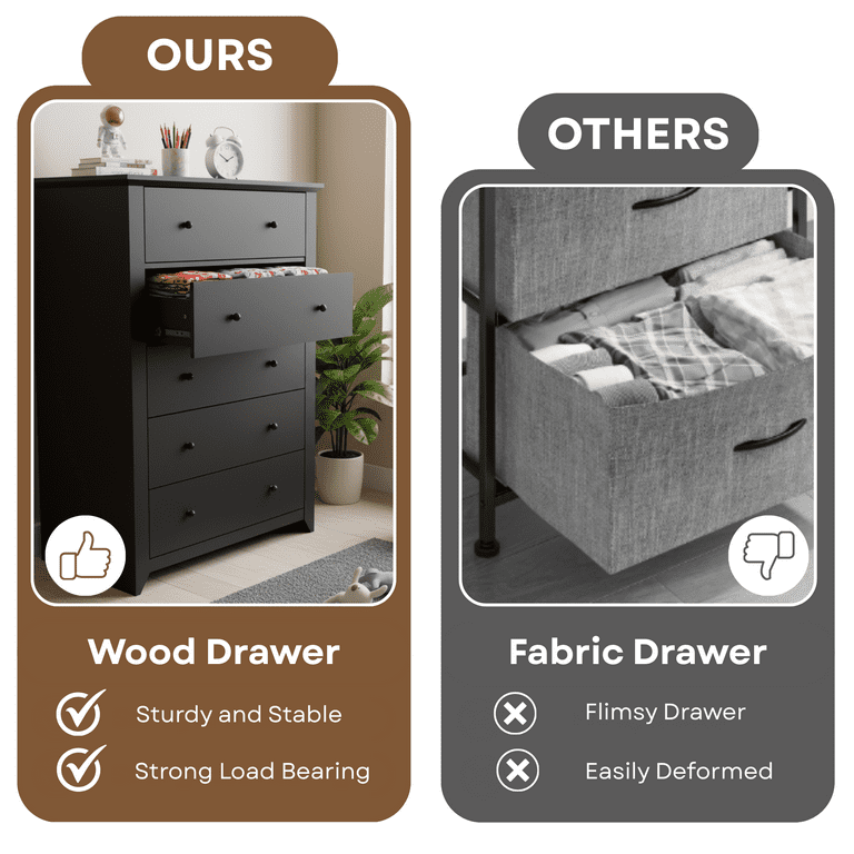 TrumanPick Black Dresser for Bedroom with 5 Drawers 47" Tall Chest of  Drawers Wooden Dressers for Closet Living Room - Walmart.com