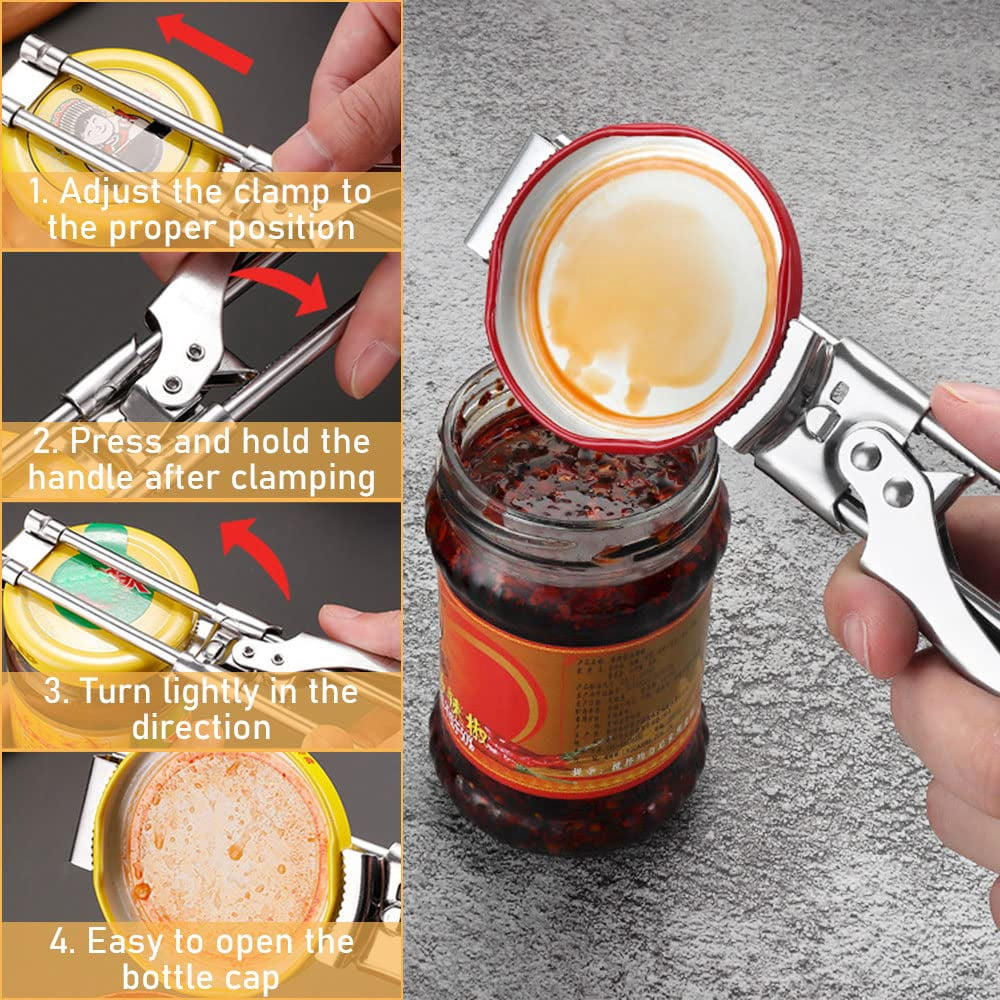 2026 Upgrade Adjustable Stainless Steel Jar Opener, Multifunctional Stainless Steel Can Opener Bottle Jar Lid Gripper Household Kitchen Tool for Weak Hands Seniors and Kids