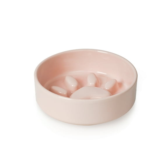 Ceramic Slow Feeder Dog Bowl for Medium Size, Cute Paw Slow Feeding Food Bowl for Medium Breeds, Ceramics Dog Dishes, Non Slip, Pet Brithday Gifts, Pink