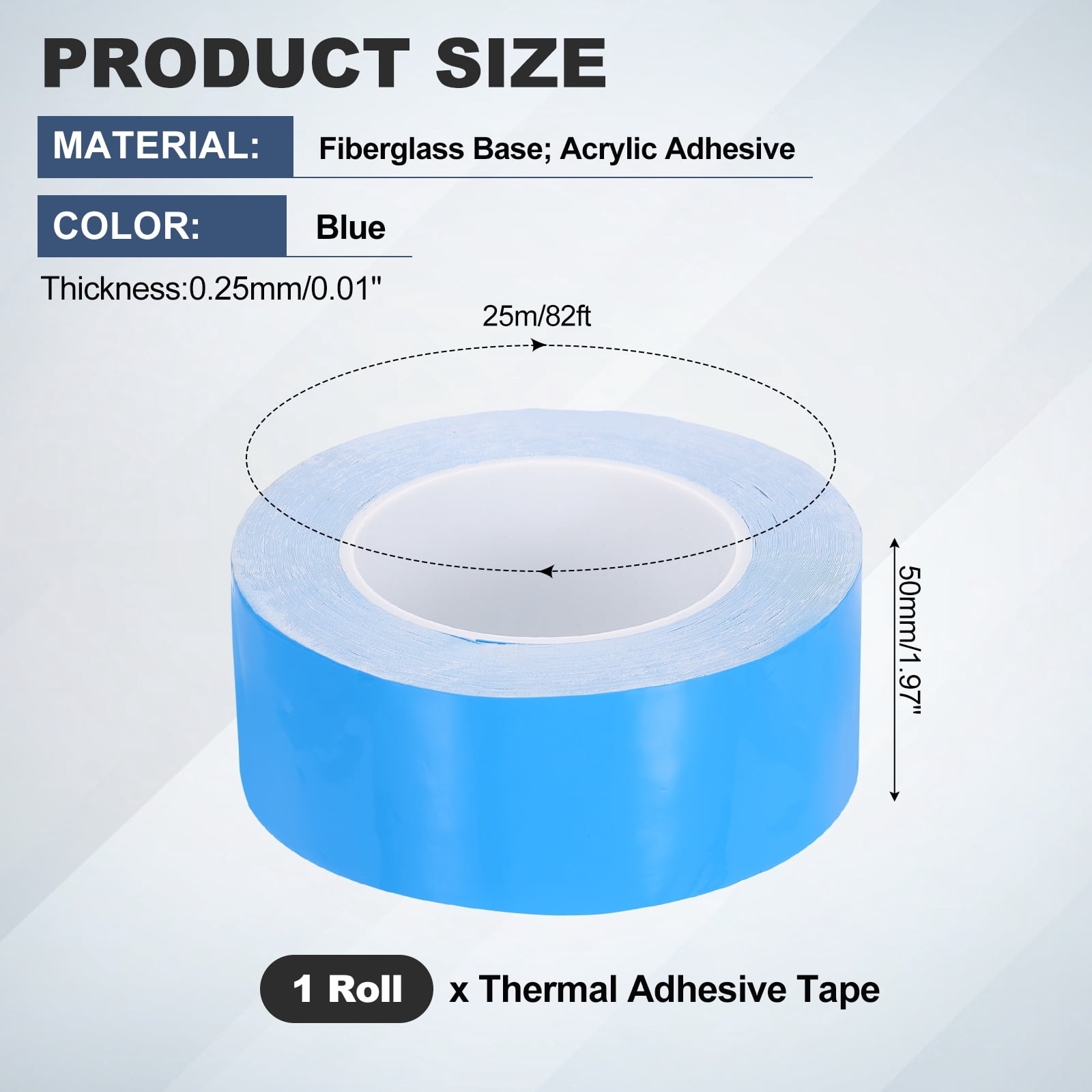 Thermal Adhesive Tape, 25m x 50mm x 0.25mm Double Sided Thermal Tapes Conductive Tape Electrically Insulated for Coolers LED Strips Heat Sink Computer CPU GPU, Blue