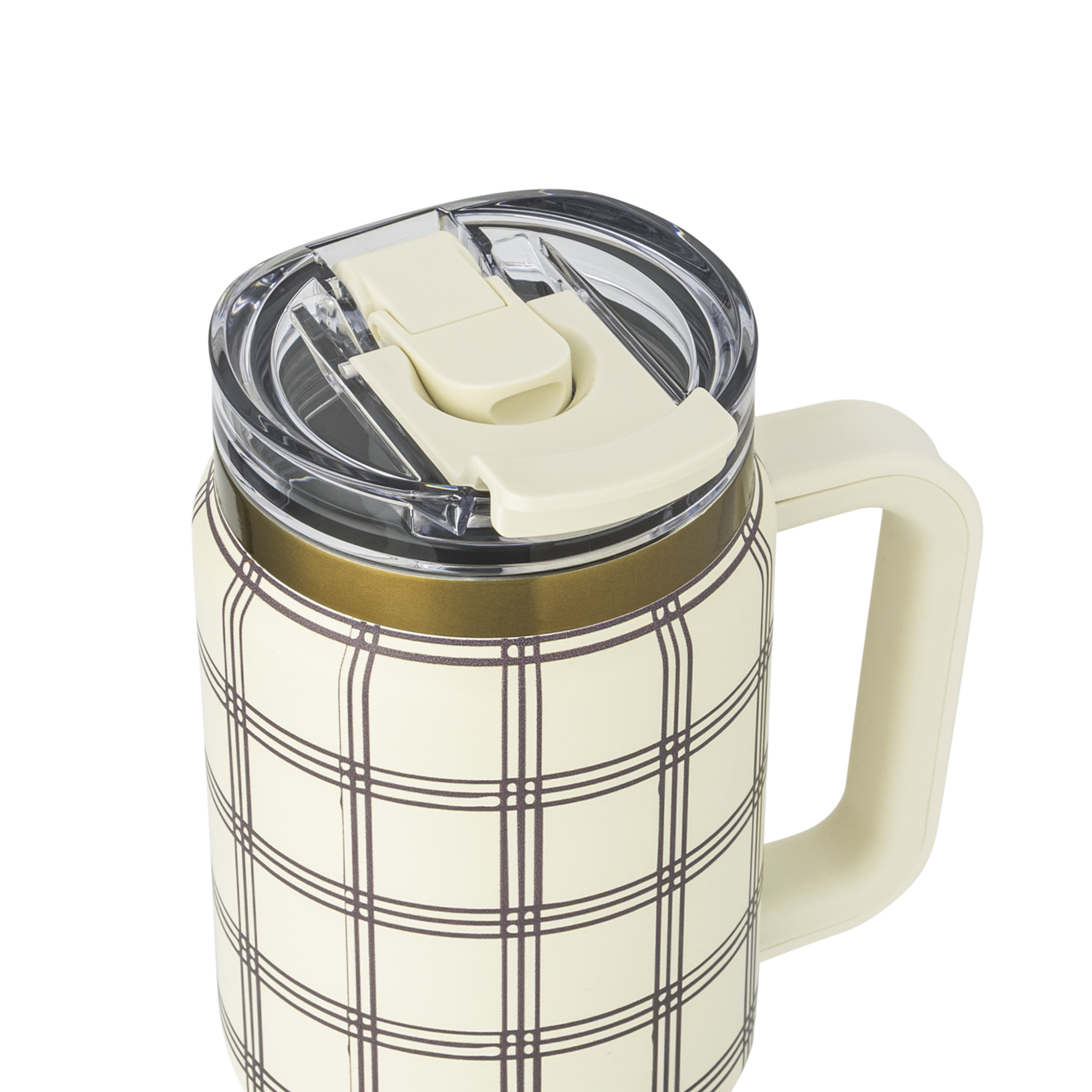 Thyme & Table 32oz Stainless Steel Luna Tumbler with Handle and Dual Straw Lid, Grid
