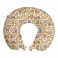 thumbnail image 1 of Nursery Travel Pillow Neck Rest, Continuous Childish Pattern with Happy Girls and Garden Floral Swirls, Memory Foam Traveling Accessory Airplane and Car, 12", Champagne and Multicolor, by Ambesonne, 1 of 2