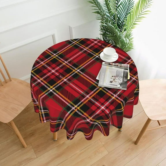 Red Black Plaids Fitted Round Tablecloth 60 Inch,Kitchen Table Cover Waterproof Table Cloth,Retro Christmas Plaid Circle Table Covers for Indoor Outdoor