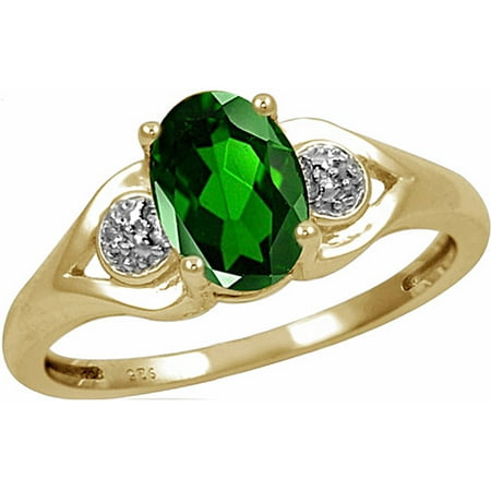 1.20 Carat T.G.W. Chrome Diopside Gemstone and White Diamond Accent Ring