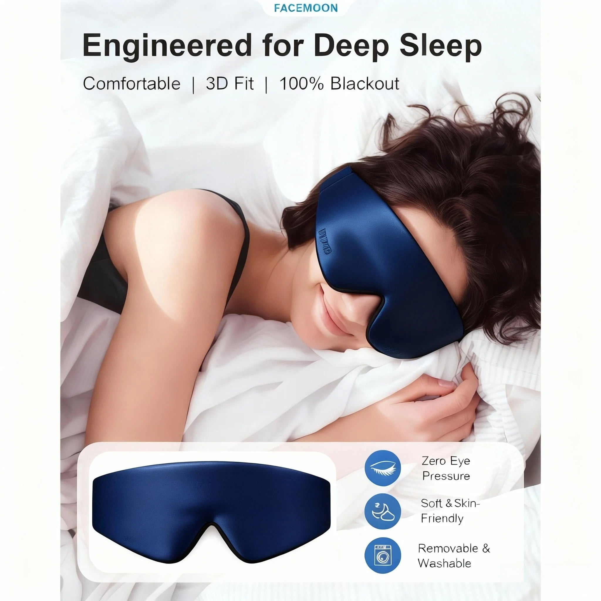 FACEMOON Wireless Bluetooth 5.0 Sleep Headphones Eye Mask Built-in Speakers Microphone for Music Travel