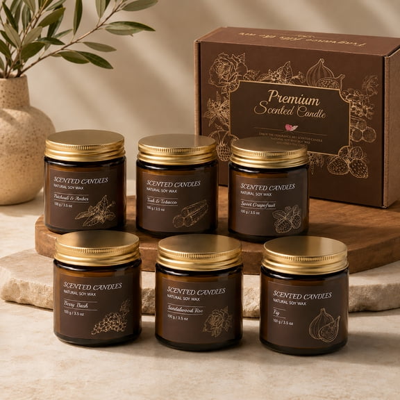 DAYBETTER 6 Pack Scent Candles Gifts Set, 20-25H Burning Time, Long Lasting Amber Jar Candles Gift, for Birthday, Mother's, Thanksgiving Day, Present