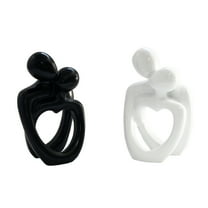 2pcs Ceramic Couple Statues - Hugging Couple Figurines for Shelf and Table, Modern Romantic Sculptures for Living Room, Bedroom, Office Decor,Black & White