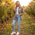 thumbnail image 5 of Hsovts Women Plaid Flannel Shirt, Button Down Buffalo Check Long Sleeve Breathable Fabric Loose Casual Outerwear Multi‑Color Tartan Shirts for Hiking and Daily Wear Light Brown L, 5 of 8