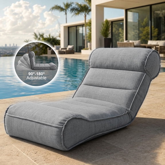 eVita 5-Position Adjustable Metal Frame Outdoor Chaise Lounge Chair with Thick Gray Cushion, Water-Resistant Olefin Fabric
