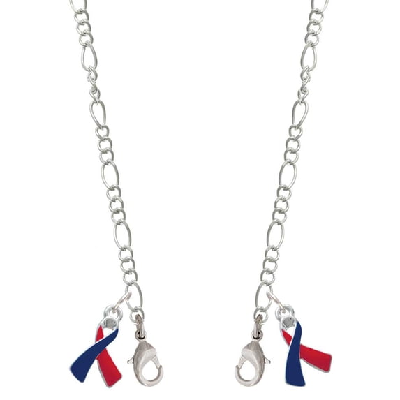 Silvertone Red & Blue Awareness Ribbon Silvertone Face Mask Necklace