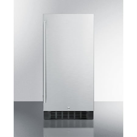 15 Inches wide ADA compliant all-refrigerator for built-in or freestanding use  with digital controls  LED light  lock  stainless steel door  and black cabinet