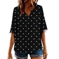 thumbnail image 4 of ClodeEU Women's Polka Dot Print V Neck 3/4 Sleeve Top ,Bohemian Casual T-Shirt Blouse Black,Womens Plus L, 4 of 8