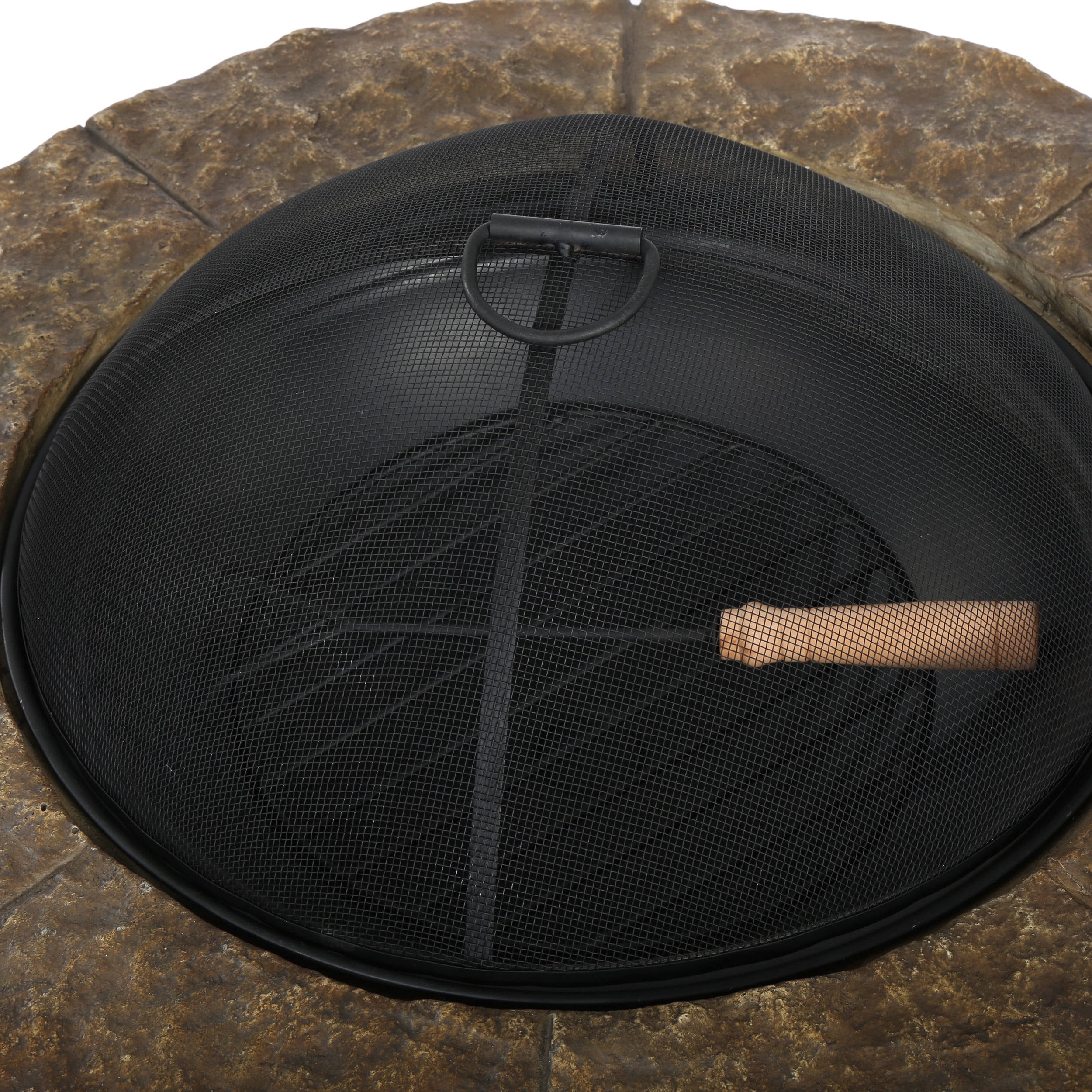 Noble House Easton Outdoor Cement Stone & Iron Fire Pit in Brown/Natural
