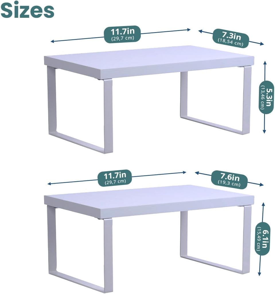 Sben Kitchen Shelf Cabinet Organizer, Set of 2, Counter Shelves, Kitchen Storage, Spice Rack, Stackable, Functional, Metal and Engineered Wood (White)