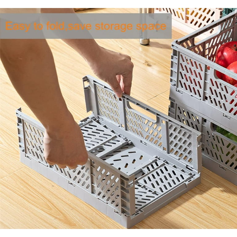 Pack Plastic Foldable Storage Basket For Kitchen Bedroom Office (pink +  Gray, 22 X 15 X 9cm)