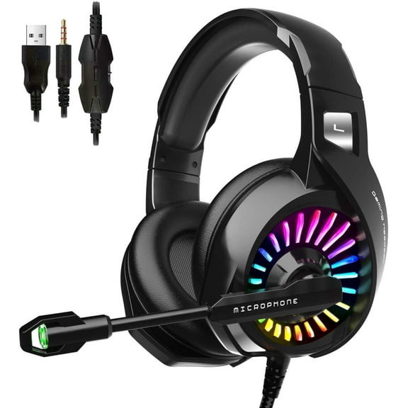 Gaming Headset with Microphone， Headset Xbox One Headset with RGB Light, Wired PC Headset with 7.1 Stereo Surround Sound, Over-Ear Headphones for PC, PS4, Xbox One, Laptop