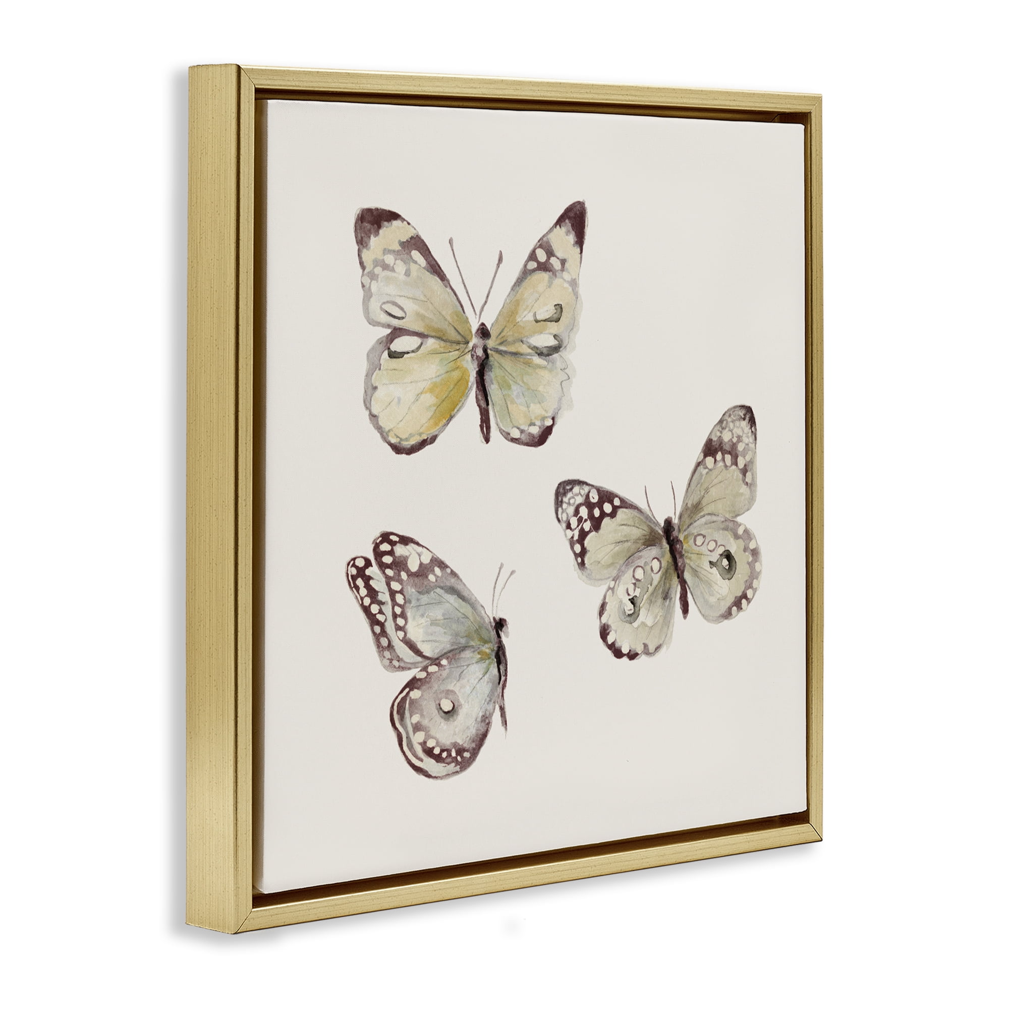 Stupell Industries Delicate Butterflies on Beige Gold Framed Floater Canvas Wall Art, design by Patricia Pinto