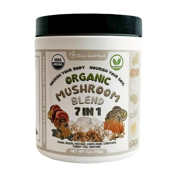 Cherie Sweet Heart Organic Mushroom Blend 5 oz, Lion's Mane, Reishi, Cordyceps, Maitake, Shiitake, Turkey Tail, Chaga