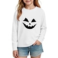thumbnail image 4 of CLOISE Shirts for Kids Boys Girls Long Sleeve Halloween Glow in the Dark Cotton Crew Neck Casual Pullover Pumpkin Tee Tops Fall Slim Tunic Outfits for Daily Wear White 3T, 4 of 8