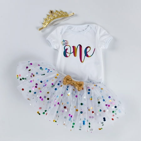 

Hunpta Girl Birthday Printing Letter Short Sleeve Sequins Dot Gauze Skirt Suit