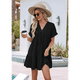 thumbnail image 1 of Vestido Negro de Corta con Escote en V y Volantes en el Bajo, Talla S, 1 of 10