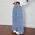 thumbnail image 6 of LWavelet Womens Tie Detail Cargo Wide Leg Jeans Multi Pocket High Waisted Daily Casual Denim Pants Light Blue 2XL, 6 of 6