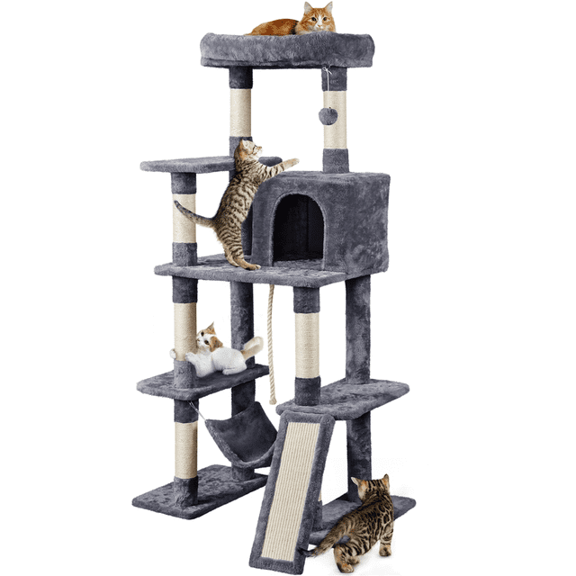 Yaheetech 63in Cat Tree Condo with Hammock Scratching Posts, Dark Gray