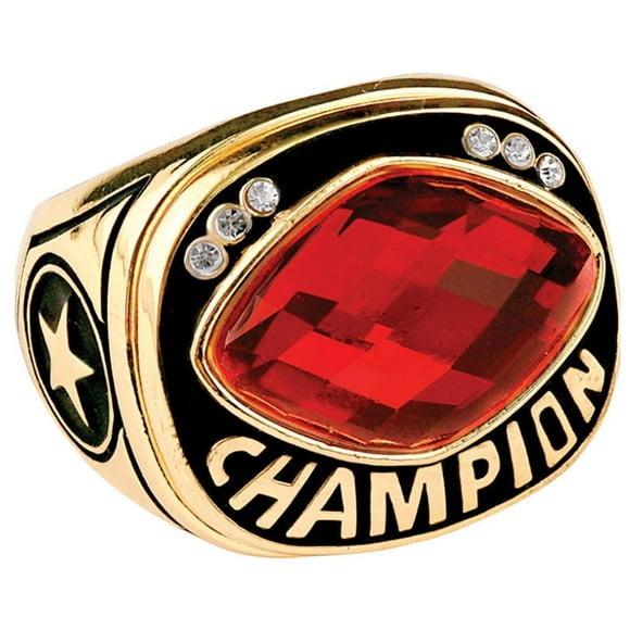 Express Medals Champion Red MVP All Star Trophy Ring in Sizes 6 to 15 with Award Display Stand Case and Neck Display Ball Style Chain 12