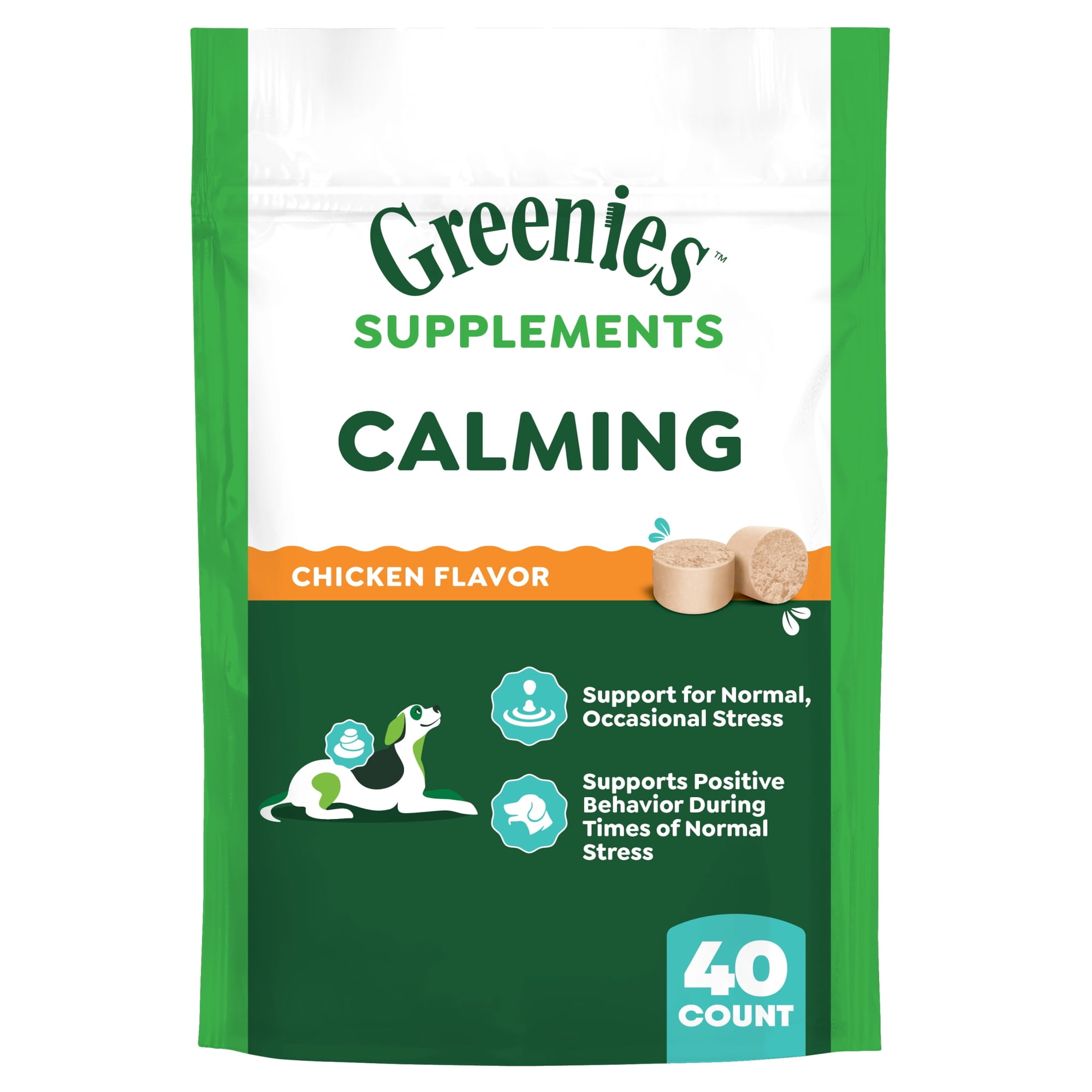 Greenies Supplements Calming Chews for Dogs Chicken Flavor, 7.3 oz Container of 40 ct. Soft Chews