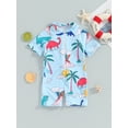 thumbnail image 2 of Bagilaanoe Toddler Baby Boys One-Piece Swimsuit Print Short Sleeve Zipper Rashguard Swimwear 3M 6M 12M 2T 3T Kids Jumpsuit Bathing Suit, 2 of 9