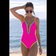 thumbnail image 4 of Traje de Baño de una Pieza para Mujer, con Control de Abdomen, Escote en V Profundo, Neón, Traje de Baño con Lazo en la Espalda, Verano 2025. Rosa Roja M, 4 of 8