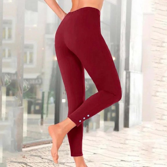 Hfnxid Womens Yoga Pant Full Length Side Button Workout Trouser Slim Fit Athletic Trousers Stretch Running Pants Red,M