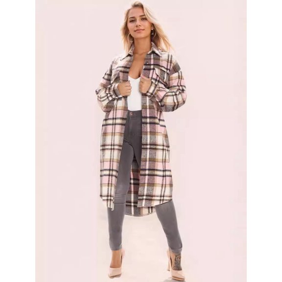 Casual Checkered Club Shacket (S, MultiBeige)