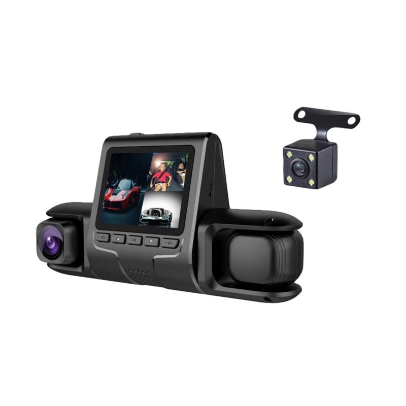 Dash Cam 3 Channel Front Rear Inside 1080P Car D Dashboard Camera with IR Night Vision Loop Recording Black