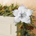 thumbnail image 4 of 7.5" Large Christmas Magnolia Flowers, Glitter Artificial Poinsettia Stems, Velvet Texture Christmas Tree Ornaments, Home Table Decorations for Holiday Party Decor, 1 Pack,White, 4 of 6