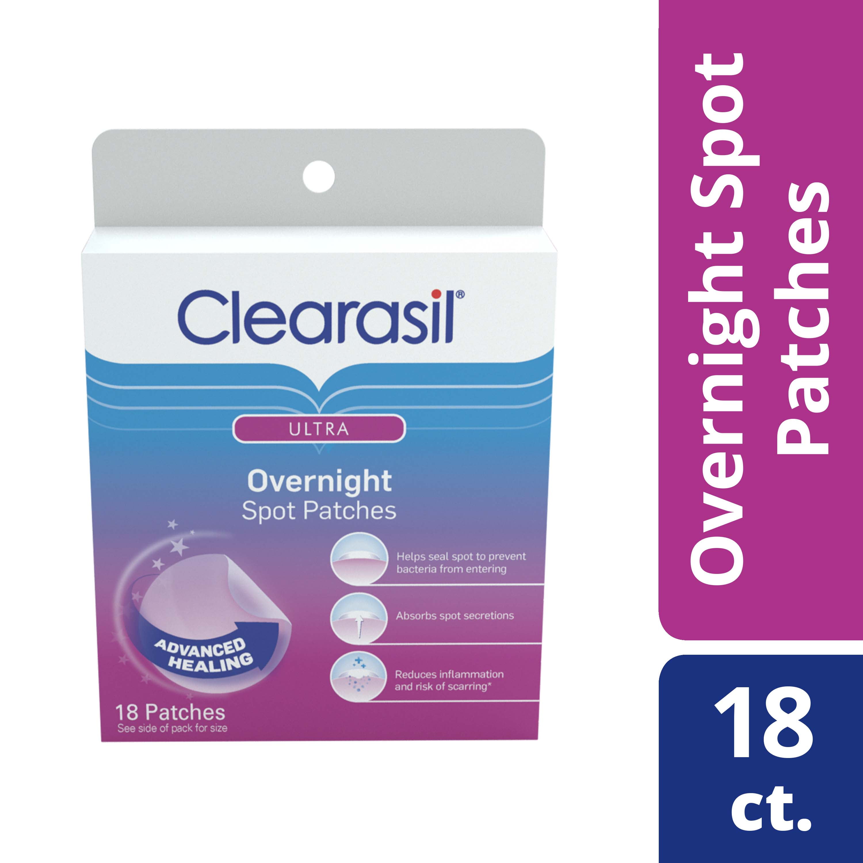 Clearasil Overnight Spot Patches, Advanced Healing Hydrocolloid Acne Pimple Treatment, Blemish Spot Stickers for Face, 18 Count