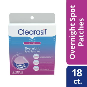 Clearasil Overnight Spot Patches, Advanced Healing Hydrocolloid Acne Pimple , Blemish Spot Stickers for Face, 18 Count