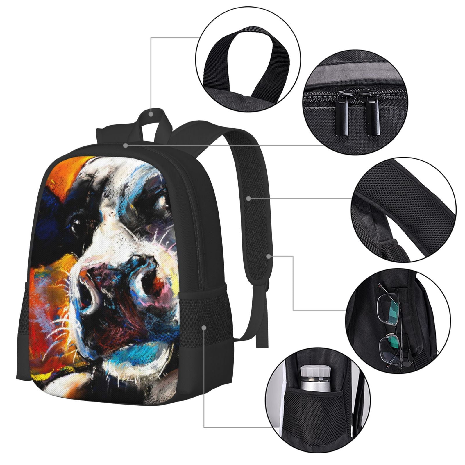 Vsdgher Cow Print Backpack for Women Men School Bookbag with Laptop Compartment for College Work Travel, Simple Fashion Casual Daypack, Fit 15" Laptop
