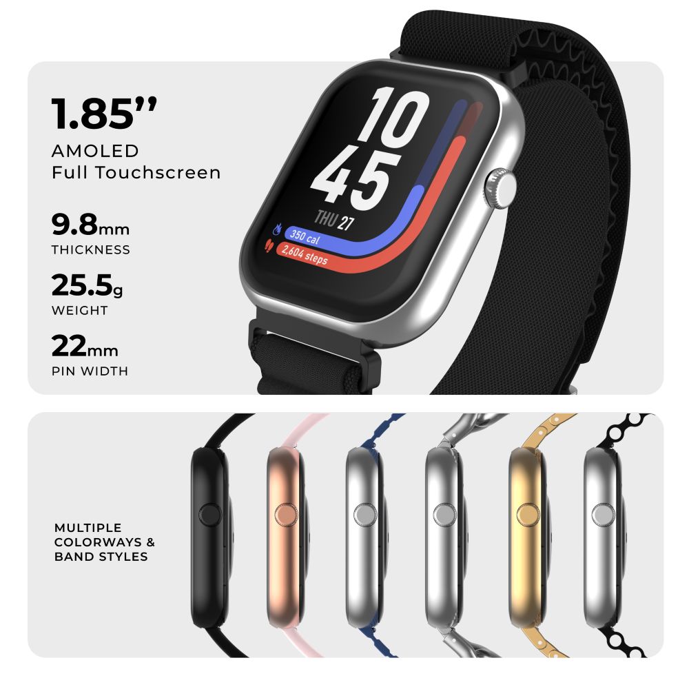 iTOUCH AIR 5 Smartwatch – 1.85” AMOLED Display, Bluetooth Calling, 100+ Sport Modes, Heart Rate, SpO₂, Stress & Sleep Monitoring, IP68 Waterproof, for Android & iPhone - Alpine Nylon Strap for Adults