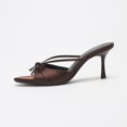 thumbnail image 3 of On feet & in love Women's Satin Pointed Toe Stiletto Mules - Strappy Bow Detail Slip-On Dress Sandals,Brown, 3 of 7