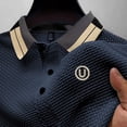 thumbnail image 6 of LTTVQM Men's Casual Waffle Textured Striped Cuff Embroidered Polo Shirt Lightweight Breathable Short Sleeve Collared Top Summer Quick Dry Soft Golf Daily Wear Navy S, 6 of 6